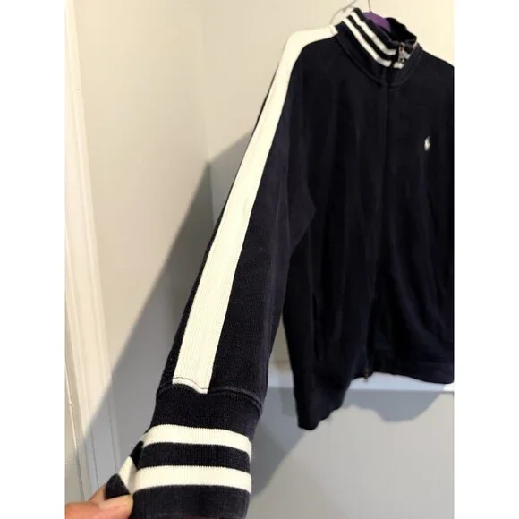 POLO Ralph Lauren Knit Sweater Jacket Men XL Black Varsity Full-Zip Vintage